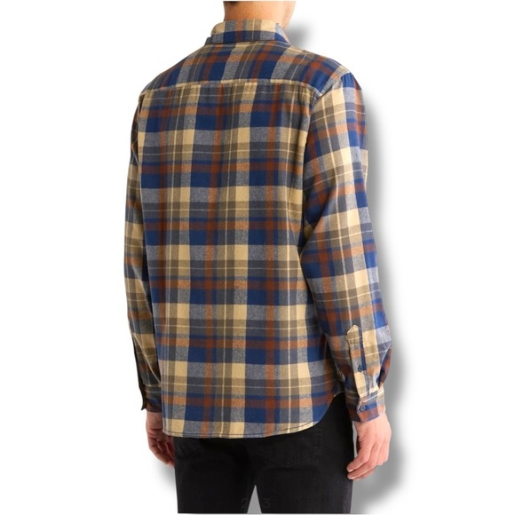 Burnside Men's Casual Plaid Long Cuffed Sleeve Flannel Blue/Brown Button Down - Picture 3 of 16